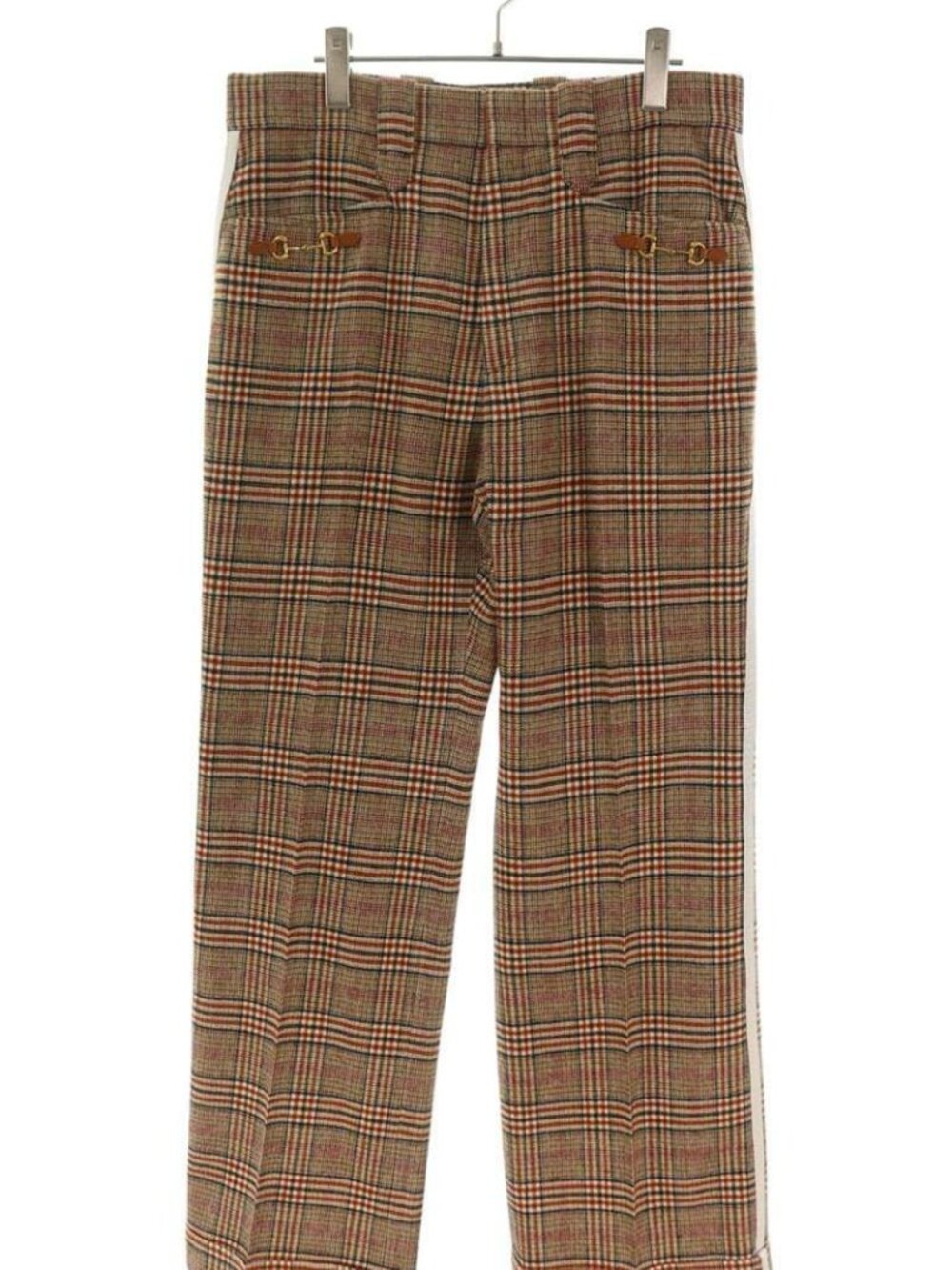 Gucci Three Stripe Horsebit Check Wool Long Pants 48